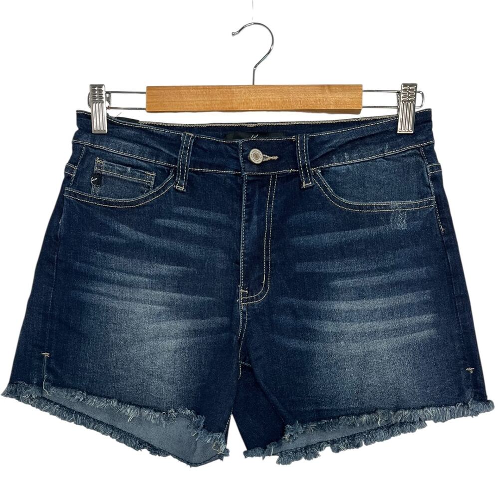 Kancan Denim Shorts Womens 28 Blue Dark Wash Mid Rise Cutoff Jean Boho Festival